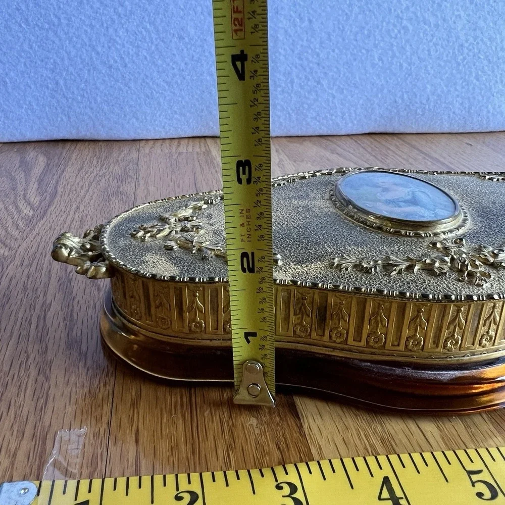 Apollo Studios Antique 24k Gold‎ Amber Glass Vanity Compact Powder Box